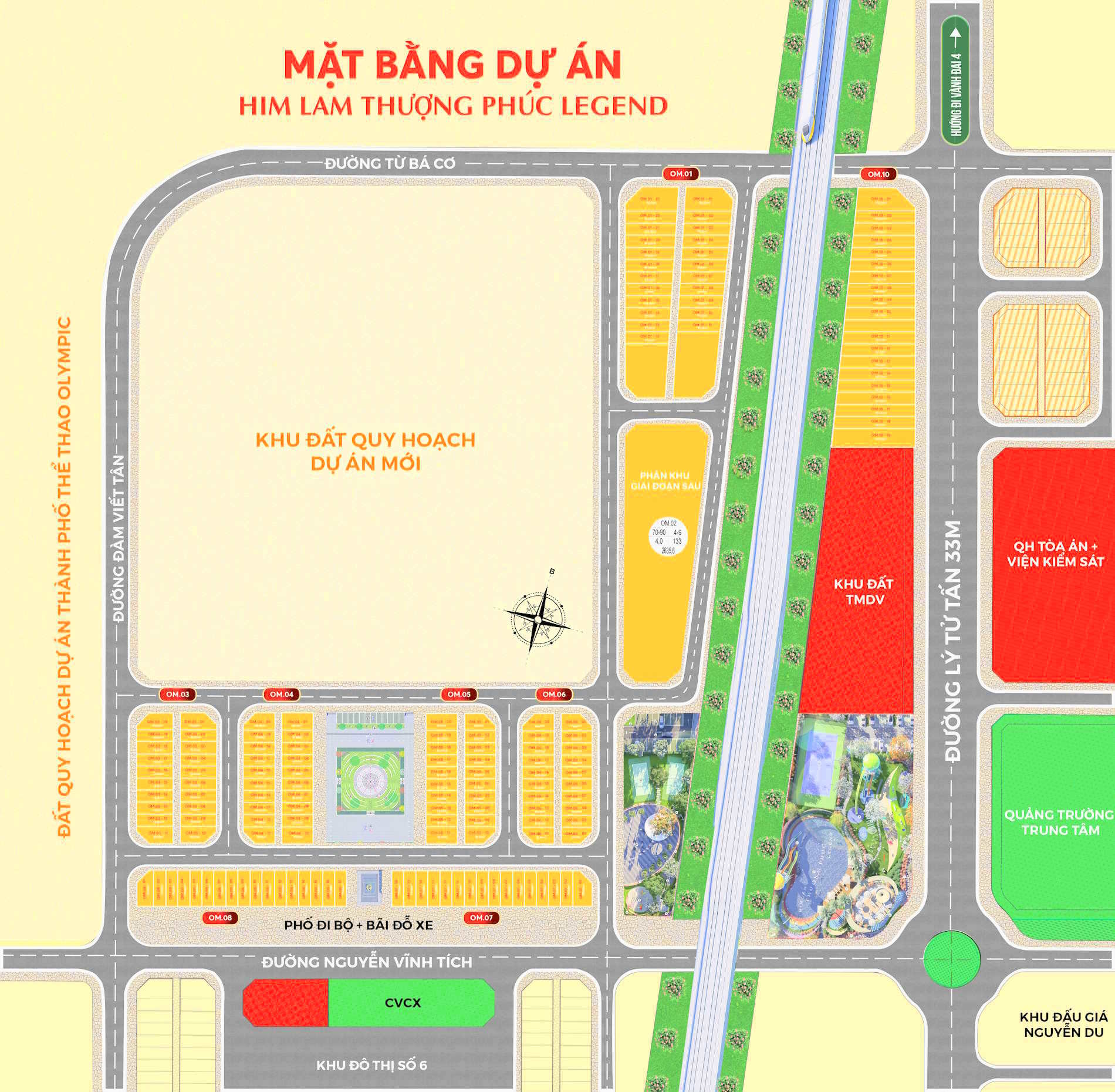 Mặt bằng tổng thể Him Lam Thượng Phúc Legend tại Thường Tín Hà Nội, tiếp giáp khu đô thị thể thao Olympic, gồm shophouse liền kề, quảng trường, phố đi bộ và trục thương mại