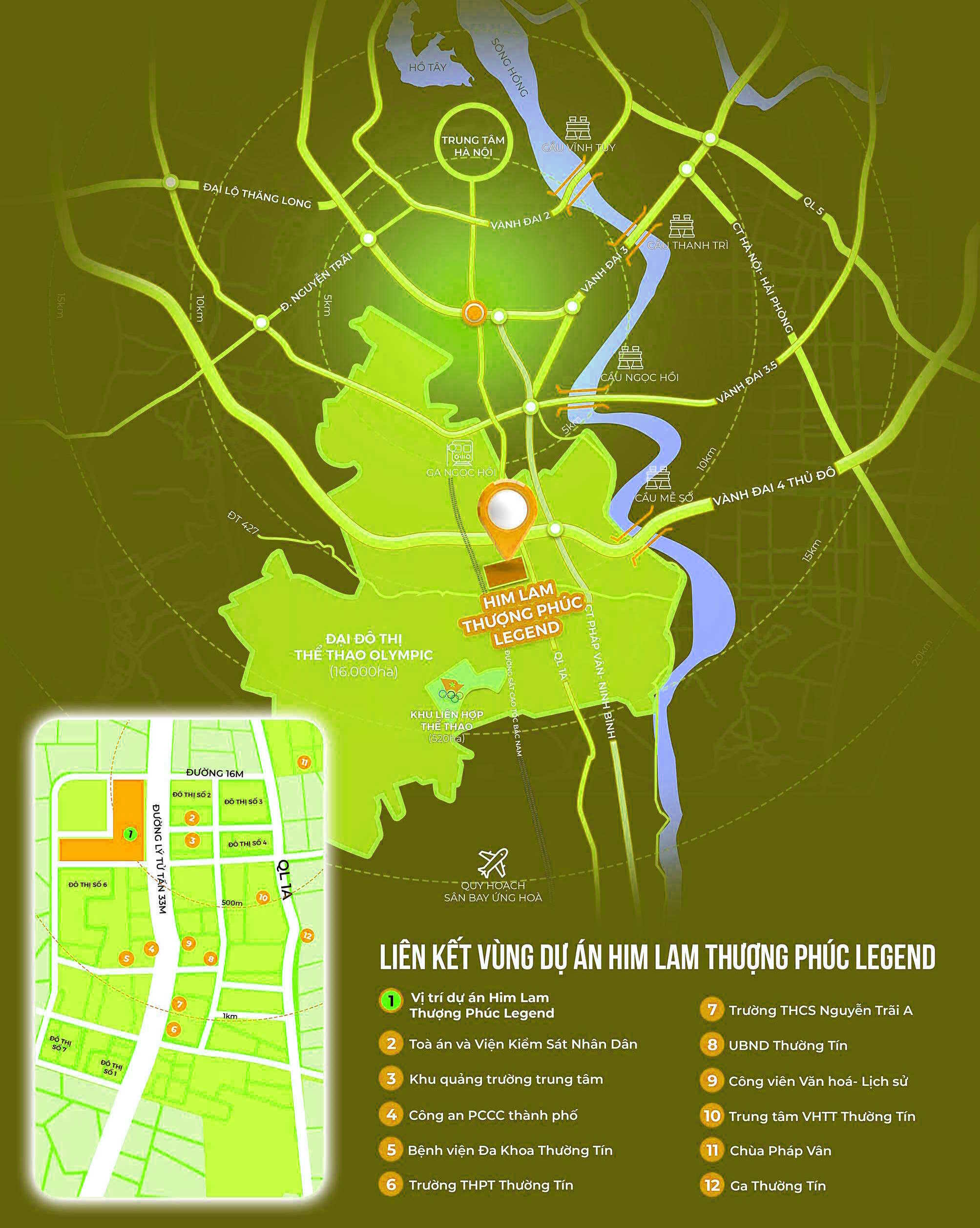 Mặt bằng tổng thể Him Lam Thượng Phúc Legend tại Thường Tín Hà Nội, tiếp giáp khu đô thị thể thao Olympic, gồm shophouse liền kề, quảng trường, phố đi bộ và trục thương mại